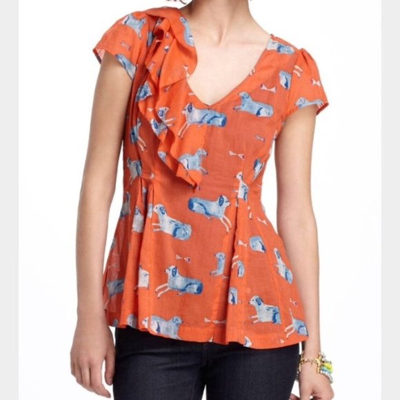 Anthropologie Tops - Anthropologie | Meadow Rue Dog Print Blouse Ruffle Shirt